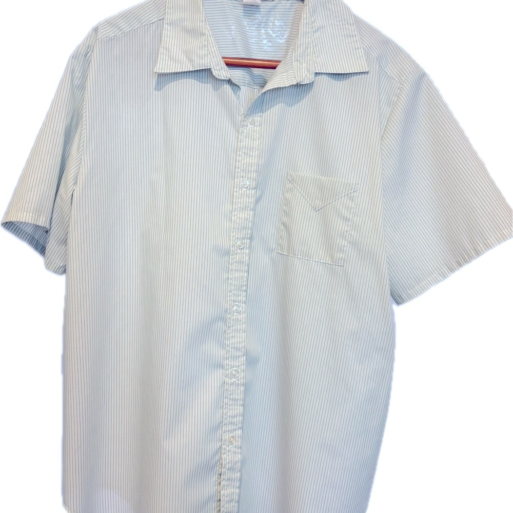 VINTAGE Men's FINK Seafoam green w/ Dk Green Stripes Button Down Short Sleeve